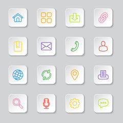 colorful line web icon set on white rounded rectangle button for web design, user interface (UI), infographic and mobile application (apps)