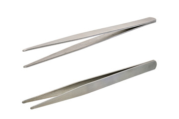 stainless steel tweezers isolated on white