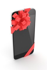 Black phone with red bow. 3D rendering.