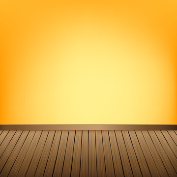 Brown Wood Floor Texture And Yellow Wall Background Empty Room W