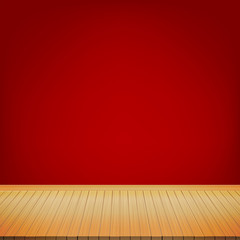 Brown wood floor with red background empty room with space vecto