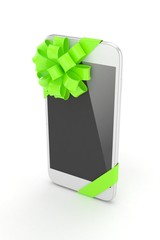 White phone with green bow. 3D rendering.