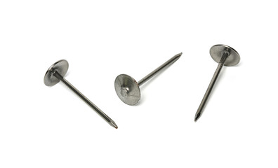 Roofing nails on a white background