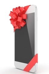 White phone with red bow. 3D rendering.