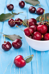 Red cherries in bowl