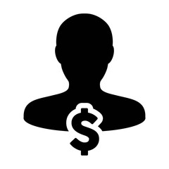 Dollar Sign Symbol Icon Vector Currency With Male Person Money Avatar for Business and Finance in Glyph Pictogram illustration