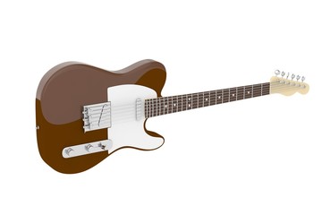 Naklejka na ściany i meble Isolated brown electric guitar on white background. Concert and studio equipment. Musical instrument. Rock, blues style. 3D rendering.