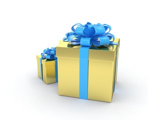 three gift boxes with bows isolated on white. 3d rendering.