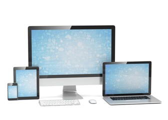 Ultimate web design, laptop, smartphone, tablet, computer, display. 3d rendering.
