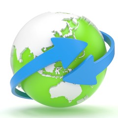 Arrows and Earth globe. 3d render