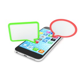 smartphone with bubbles isolated on white background. 3d rendering.