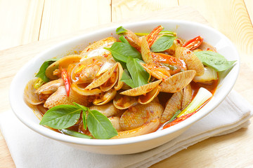 Stir fried clams with roasted chili paste,Thailand food