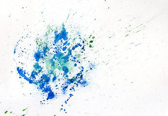 Paint watercolour splatter blue. Watercolors spot blotch isolated
