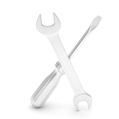 3D Illustration Wrench and screwdriver, service concept