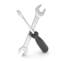 3D Illustration Wrench and screwdriver, service concept