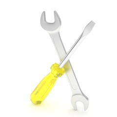 3D Illustration Wrench and screwdriver, service concept
