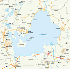 vector road map of the Bavarian lake Chiemsee, Germany