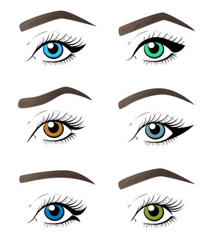 Eye make up. Vector tutorial illustration Concept for beauty salon, cosmetics label, cosmetology procedures, visage