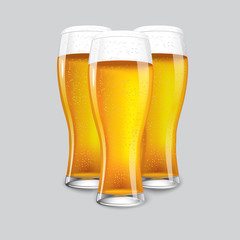 Excellent Realistic Isolated 3 glasses of beer.