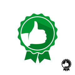 Like hand with stamp symbol logo. Green color style seal stamp with thumbs up.