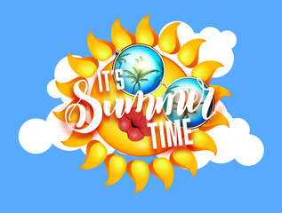 Summer sun with sunglasses and kissing full lips.