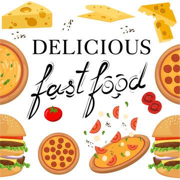 Vector illustration fast food products. Menu delicious