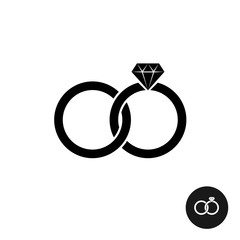 Wedding rings simple black icon. Two crossed rings with diamond. - 114971987