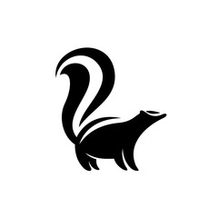 Skunk logo. Black flat color simple elegant skunk animal illustration - obrazy, fototapety, plakaty