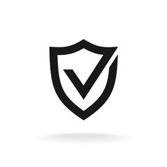 Shield with check mark black icon. Protection approve sign. - 114972169