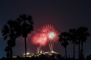 Fireworks,Beautiful night light,Fireworks at Phra-Nakhon-Khiri (Khao-Wang), Phetchaburi in Thailand