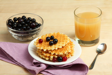 healthy breakfast on a brown wooden background
