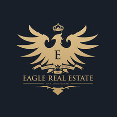 Obraz premium Eagle logo, Brand identity with eagle crest and crown symbol, Luxury logo design template.