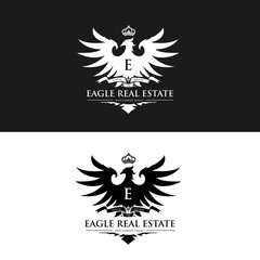 Naklejka premium Eagle logo, Brand identity with eagle crest and crown symbol, Luxury logo design template.