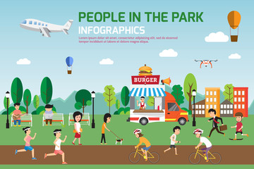 Rest in the park infographic elements flat vector design. People