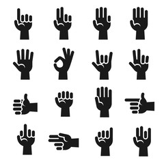 Fototapeta premium Hands icons set finger counting, stop gesture, devil horns, okay, v sign vector set. Human hand and communication gesture with hand illustration