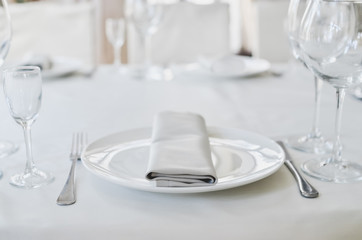 Empty Plate and Glass in Restaurant
