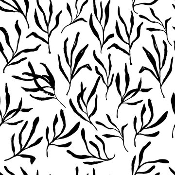 Estragon therapeutic green leaf branch. Isolated vector seamless pattern