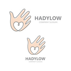 Vector hand with heart logo design.