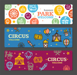 Circus Amusement Park Banner Card Tickets. Vector