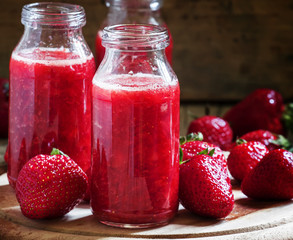 Strawberry smoothies, selective focus