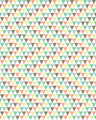 Geometric composition formed by triangles in color white, pink, green, mint, brown and yellow.