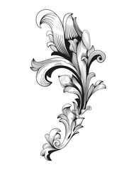 Vintage baroque frame scroll ornament engraving border floral retro pattern antique style acanthus foliage swirl decorative design element filigree calligraphy vector damask - 114977969