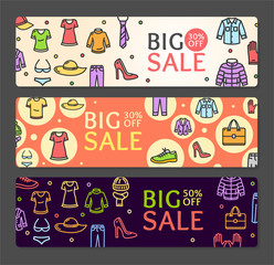 Seasonal Clothing Sale Banner Card Set. Vector
