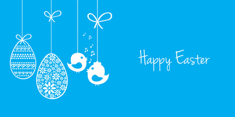 Happy Easter card, garland, easter eggs