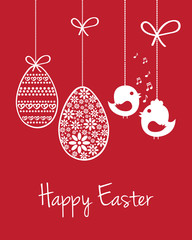 Happy Easter card, garland, easter eggs