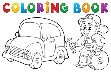 Fototapeta premium Coloring book car mechanic theme 1