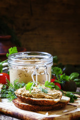 Sandwich with liver pate, selective focus