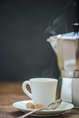 hot espresso coffe steaming
