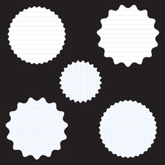 Round elements for design with different notebook paper. Vector illustration.