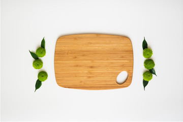 Wooden cutting board with decoration.